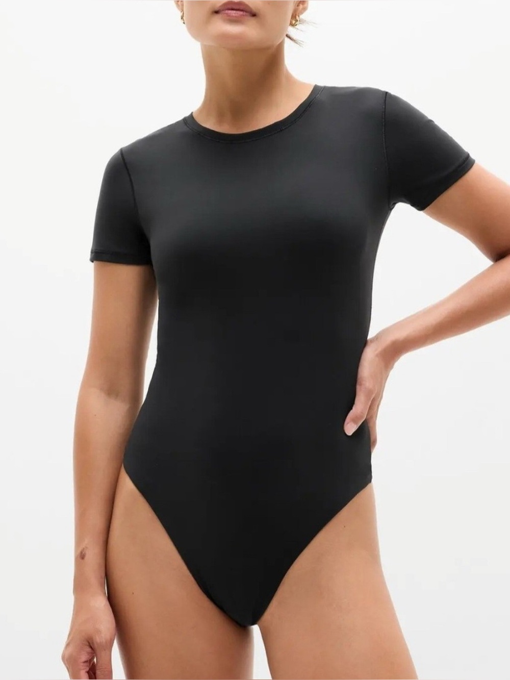 Athleta Black Short-Sleeve Crew Neck Bodysuit - Picture 2 of 2